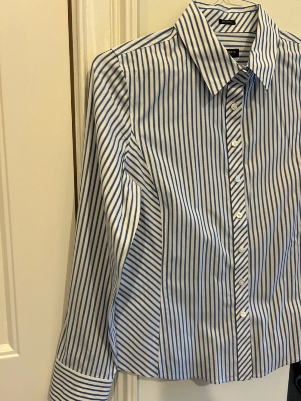 Talbots White and Blue Vertical Stripe Dress Shirt - Picture 6 of 8
